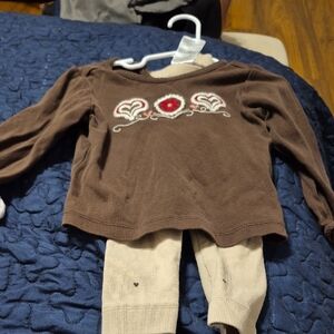 Gymboree Brown Long Sleeve Shirt with Embroidered Floral Design